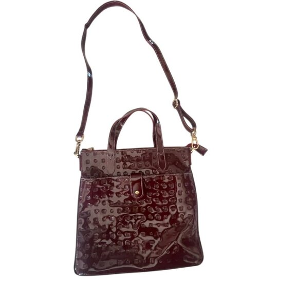 Arcadia Dark Red Embossed Patent Leather Crossbody Shoulder Bag Italy - Picture 4 of 8